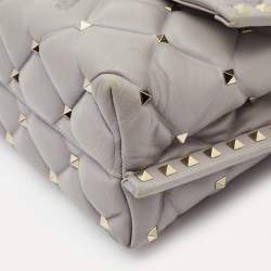 Pre Owned Valentino Grey Quilted Leather Medium Candystud Top Handle Bag