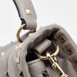 Pre Owned Valentino Grey Quilted Leather Medium Candystud Top Handle Bag