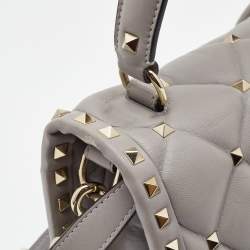 Pre Owned Valentino Grey Quilted Leather Medium Candystud Top Handle Bag