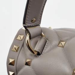 Pre Owned Valentino Grey Quilted Leather Medium Candystud Top Handle Bag