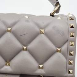 Pre Owned Valentino Grey Quilted Leather Medium Candystud Top Handle Bag