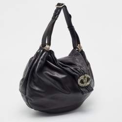 Pre Owned Valentino Black Leather VLogo Crystals Embellished Hobo