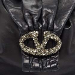 Pre Owned Valentino Black Leather VLogo Crystals Embellished Hobo