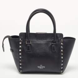 Pre Owned Valentino Black Leather Mini Rockstud Trapeze Tote