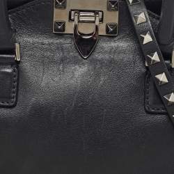 Pre Owned Valentino Black Leather Mini Rockstud Trapeze Tote