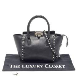 Pre Owned Valentino Black Leather Mini Rockstud Trapeze Tote