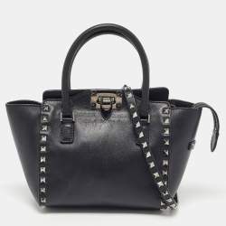 Pre Owned Valentino Black Leather Mini Rockstud Trapeze Tote