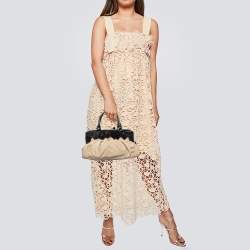 Valentino Beige/Black Leather and Watersnake Lacca Fleur Frame Satchel