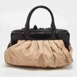 Valentino Beige/Black Leather and Watersnake Lacca Fleur Frame Satchel