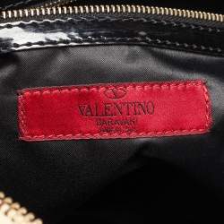 Valentino Beige/Black Raffia,Patent Leather and Lace Bow Dome Satchel