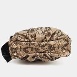 Valentino Beige/Black Raffia,Patent Leather and Lace Bow Dome Satchel