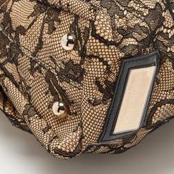 Valentino Beige/Black Raffia,Patent Leather and Lace Bow Dome Satchel
