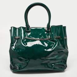 Pre Owned Valentino Green Patent Leather Chain Tote