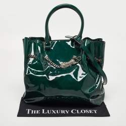 Pre Owned Valentino Green Patent Leather Chain Tote