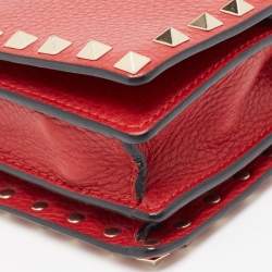 Valentino Red Leather Rockstud Chain Clutch