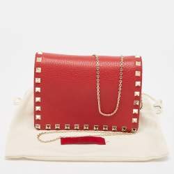 Valentino Red Leather Rockstud Chain Clutch