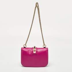 Pre Owned Valentino Pink Leather Small Rockstud Glam Lock Flap Bag