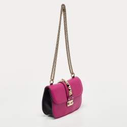 Pre Owned Valentino Pink Leather Small Rockstud Glam Lock Flap Bag