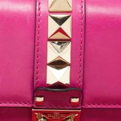 Pre Owned Valentino Pink Leather Small Rockstud Glam Lock Flap Bag