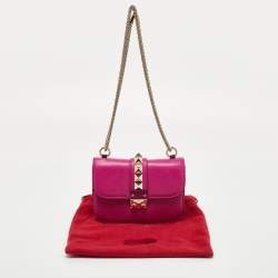 Pre Owned Valentino Pink Leather Small Rockstud Glam Lock Flap Bag