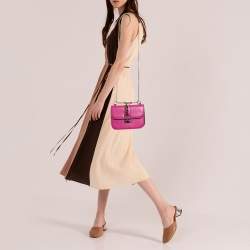 Pre Owned Valentino Pink Leather Small Rockstud Glam Lock Flap Bag
