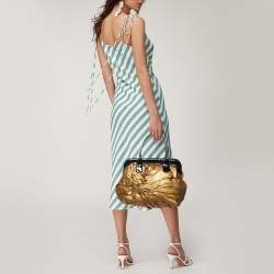 Valentino Gold/Black Pleated Patent Leather Satchel