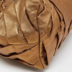Valentino Gold/Black Pleated Patent Leather Satchel
