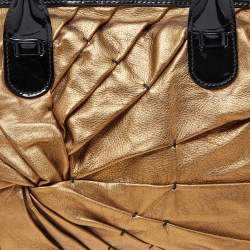 Valentino Gold/Black Pleated Patent Leather Satchel