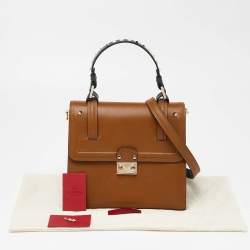 Pre Owned Valentino Tan/Green Leather Studded Top Handle Bag