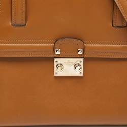 Pre Owned Valentino Tan/Green Leather Studded Top Handle Bag
