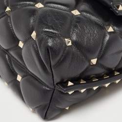 Pre Owned Valentino Black Quilted Leather Medium Candystud Top Handle Bag