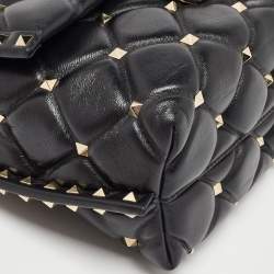 Pre Owned Valentino Black Quilted Leather Medium Candystud Top Handle Bag