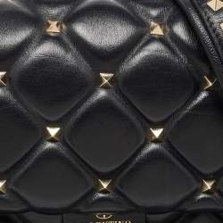 Pre Owned Valentino Black Quilted Leather Medium Candystud Top Handle Bag