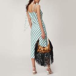 Pre Owned Valentino Brown/Black Calfhair and Suede Fringe Hobo