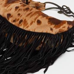 Pre Owned Valentino Brown/Black Calfhair and Suede Fringe Hobo