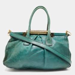 Pre Owned Valentino Green Leather Frame Satchel