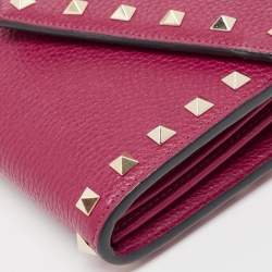 Valentino Pink Leather Rockstud Envelope Wallet on Chain