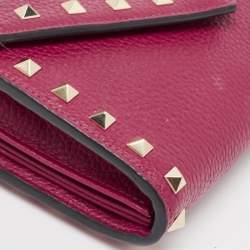 Valentino Pink Leather Rockstud Envelope Wallet on Chain