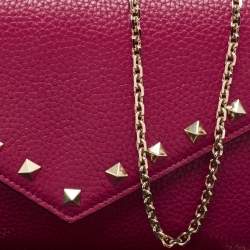 Valentino Pink Leather Rockstud Envelope Wallet on Chain