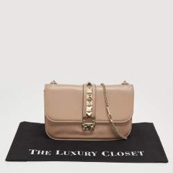 Pre Owned Valentino Old Rose Leather Medium Rockstud Glam Lock Flap Bag