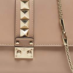 Pre Owned Valentino Old Rose Leather Medium Rockstud Glam Lock Flap Bag