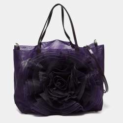 Pre Owned Valentino Purple Mesh and Patent Leather Petale Rose Shopper Tote