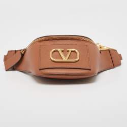 Pre Owned Valentino Brown Leather VLogo Chain Belt Bag