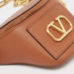 Pre Owned Valentino Brown Leather VLogo Chain Belt Bag
