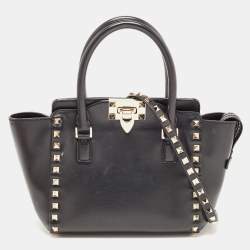 Pre Owned Valentino Black Leather Mini Rockstud Trapeze Tote