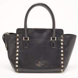Pre Owned Valentino Black Leather Mini Rockstud Trapeze Tote