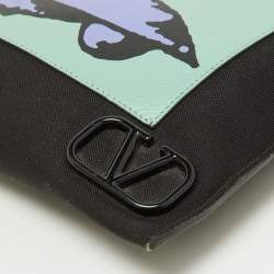 Pre Owned Valentino x Undercover Black Canvas and Leather UFO Slim Pouch