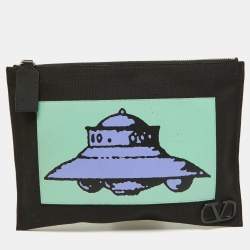 Pre Owned Valentino x Undercover Black Canvas and Leather UFO Slim Pouch