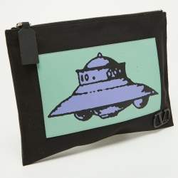 Pre Owned Valentino x Undercover Black Canvas and Leather UFO Slim Pouch