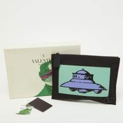 Pre Owned Valentino x Undercover Black Canvas and Leather UFO Slim Pouch